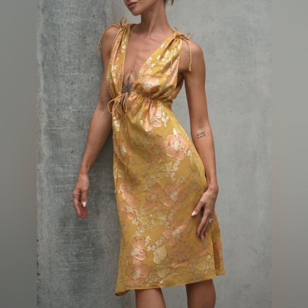 Rumored Yellow Floral Midi Dress